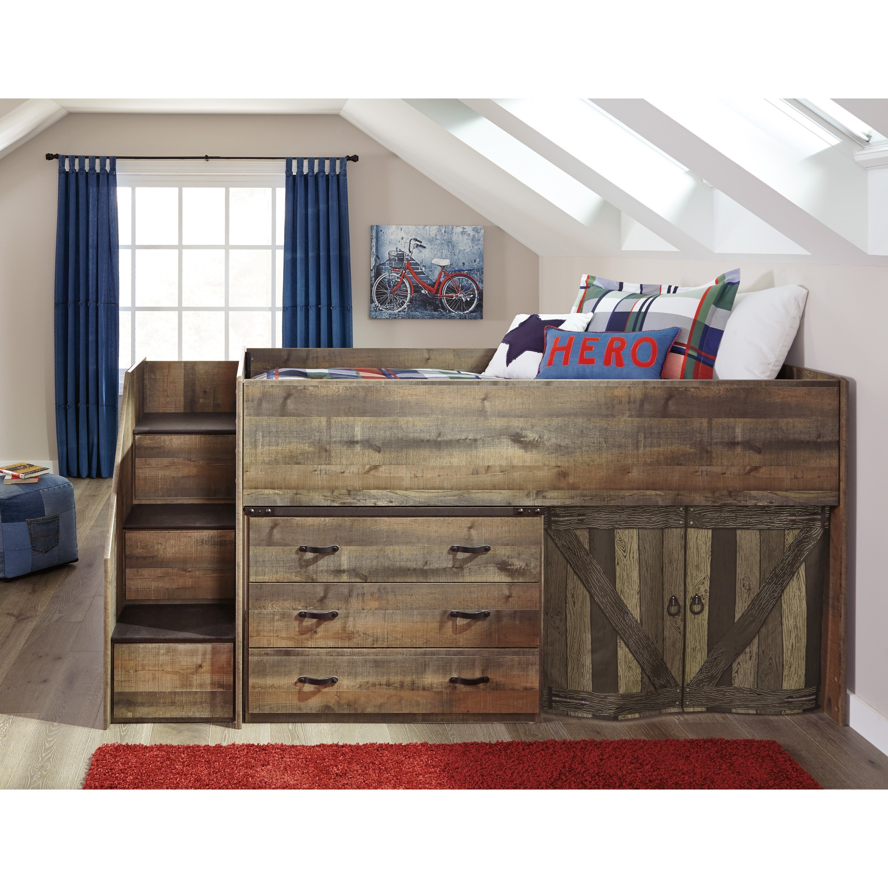 Ashley Signature Design Trinell Loft Bed with Stairs and Drawer Storage Dunk & Bright